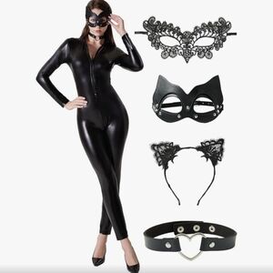 Adult Maxim Party Supplies Black Catwoman Costume Set Size S/m